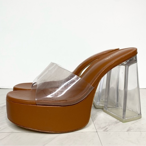 New! Larroude Dolly Lucite Clear Vinyl Brown Platform Sandal 9 - Picture 1 of 14
